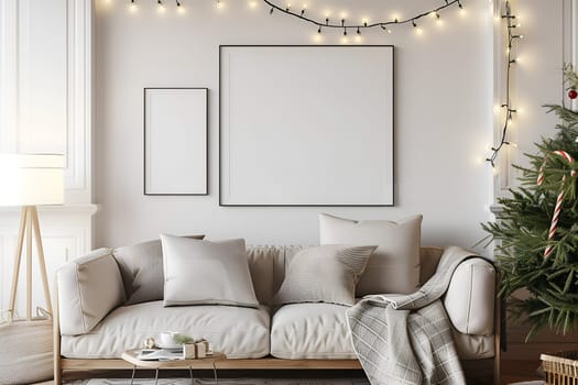 two mock-up frames in a decorated festive Scandinavian Christmas interior