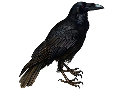 Vintage retro black and white painted illustration of a crow