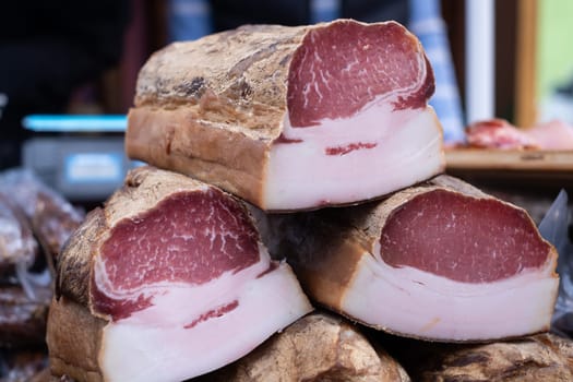 Pieces of salty high-fat meat. Salo or bacon. tasty meat.