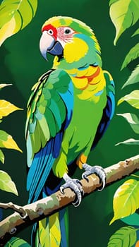 One of nature's vibrant beauties, the colorful parrot, dazzles in all its splendor perched on the tree branch