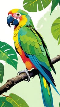 One of nature's vibrant beauties, the colorful parrot, dazzles in all its splendor perched on the tree branch