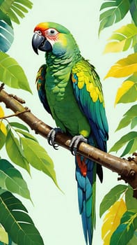 One of nature's vibrant beauties, the colorful parrot, dazzles in all its splendor perched on the tree branch