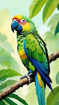 One of nature's vibrant beauties, the colorful parrot, dazzles in all its splendor perched on the tree branch