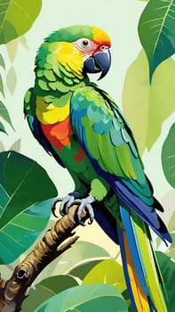 One of nature's vibrant beauties, the colorful parrot, dazzles in all its splendor perched on the tree branch