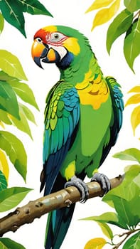 One of nature's vibrant beauties, the colorful parrot, dazzles in all its splendor perched on the tree branch