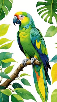 One of nature's vibrant beauties, the colorful parrot, dazzles in all its splendor perched on the tree branch