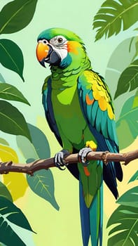One of nature's vibrant beauties, the colorful parrot, dazzles in all its splendor perched on the tree branch