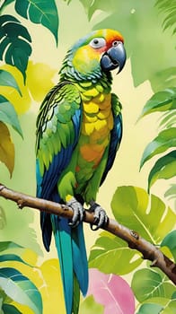One of nature's vibrant beauties, the colorful parrot, dazzles in all its splendor perched on the tree branch