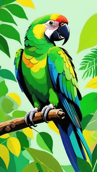 One of nature's vibrant beauties, the colorful parrot, dazzles in all its splendor perched on the tree branch