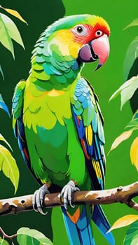 One of nature's vibrant beauties, the colorful parrot, dazzles in all its splendor perched on the tree branch