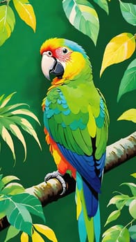 One of nature's vibrant beauties, the colorful parrot, dazzles in all its splendor perched on the tree branch