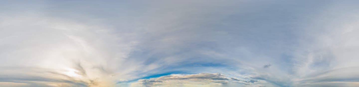 sky panorama with clouds without ground, for easy use in 3D graphics and panorama for composits in aerial and ground spherical panoramas as a sky dome