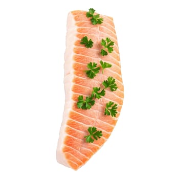 Grouper fillet thick white meat parsley flakes drifting down Food and Culinary concept. Food isolated on transparent background.