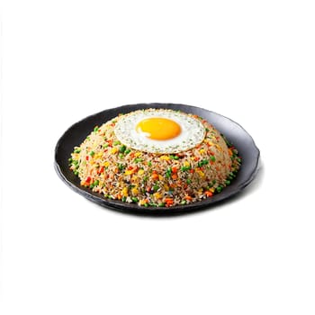 Breakfast fried rice mandala an arrangement of savory breakfast fried rice with eggs and vegetables. Food isolated on transparent background.