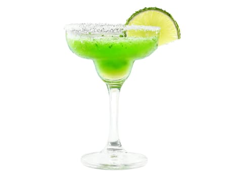 Margarita Fiesta a colorful margarita glass filled with a tangy green liquid garnished. Drink isolated on transparent background.
