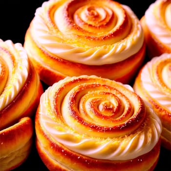Rozochki golden horn shaped rolls vanilla cream piped in swirls Food and Culinary concept. Food isolated on transparent background.