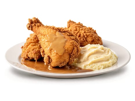 Fried Chicken Crispy juicy fried chicken with golden crunchy coating served with mashed potatoes. Food isolated on transparent background.