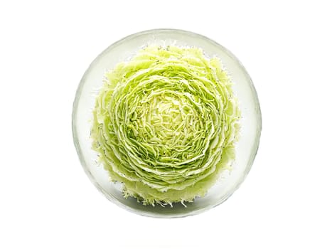 Cabbage shredded and dressed with vinaigrette served in a transparent glass bowl crisp and tangy. Food isolated on transparent background.