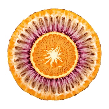 Yam Slice Mandala vibrant orange yam slices layered in a mesmerizing radial design steam gently. Food isolated on transparent background.