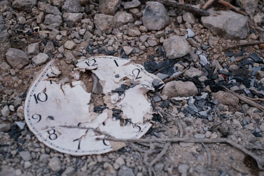 Classic Analog Clock In The Sand On The Rock ground.