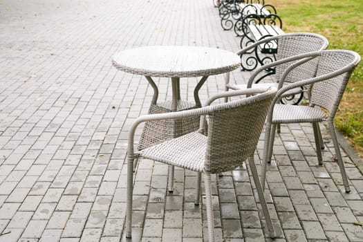 outdoor garden furniture made of artificial rattan. Terrace.Cafes.