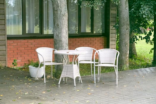 outdoor garden furniture made of artificial rattan. Terrace.Cafes.