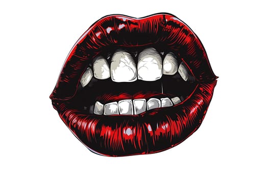 Vintage retro illustration of a woman's mouth with bright red lips