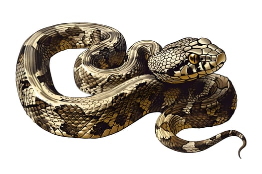Vintage retro illustration of a predatory brown and yellow snake