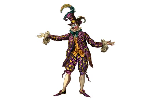 vintage retro illustration of a clown with a red nose and a creepy smile for Halloween