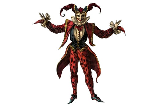 vintage retro illustration of a clown with a red nose and a creepy smile for Halloween