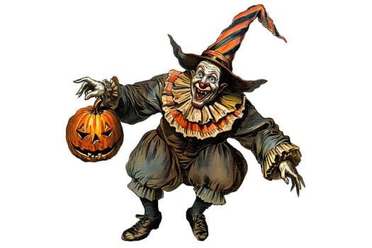 vintage retro illustration of a clown with a red nose and a creepy smile for Halloween