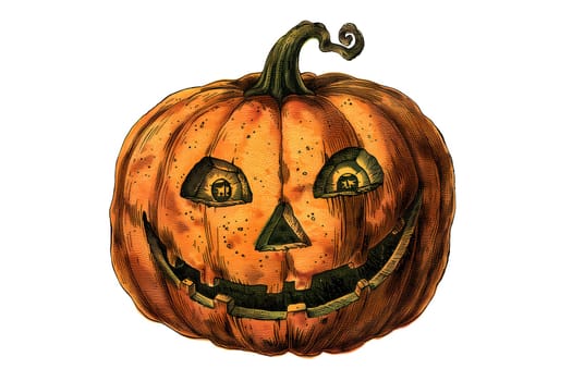 A pumpkin with a scary face vintage Halloween illustration