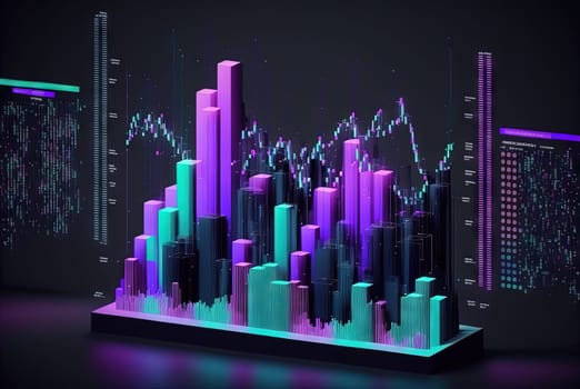 Abstract data graph concept with data clusters and particles. Digital sorting and management concept for business and finance. Generated AI