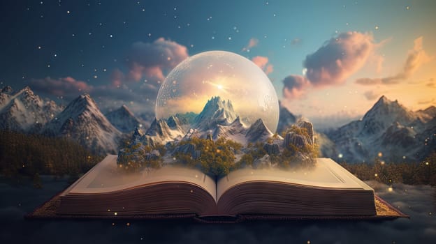 Open book with wisdow and knownedge on the pages. Education or religion concept in literature. Generated AI