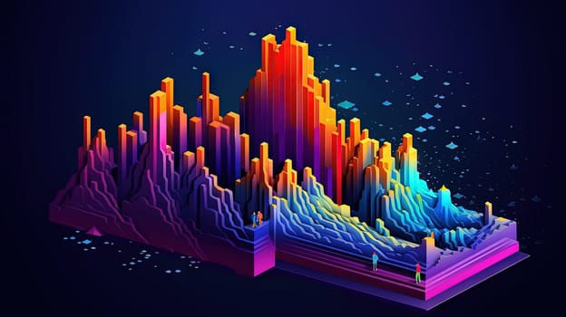 Business data graph concept with market data clusters and particles. Digital sorting and management concept for business and finance. Generated AI.
