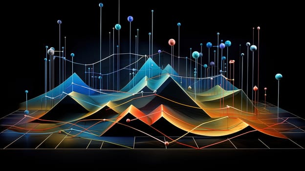 Abstract business graph in mountain style. Data connection concept element for business. Generated AI
