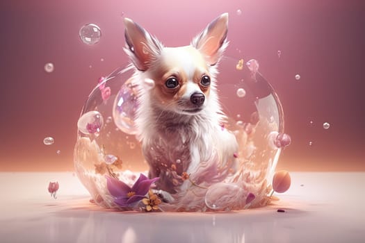 Tiny dog portrait. Cute fluffy puppy with big eyes. Generated AI
