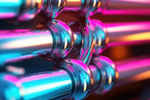 Abstract chrome pipes composition. Industry themed background with shiny metallic connected pipes. Generated AI
