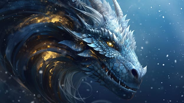 Blue dragon woman, mysterious monster from farytales and symbol of 2024 lunar year in Chinese calendar. Generated AI