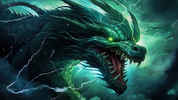 Green dragon, mysterious monster from farytales and symbol of 2024 lunar year in Chinese calendar. Generated AI