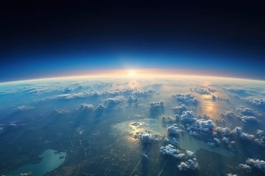 Earth and city space view. Satellite or plane view of the planet. Generated AI