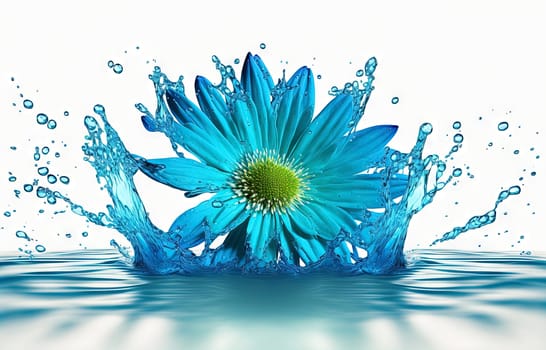 Flower in splashing water. Floral freshness concept with water drops for cosmetic, moisture and self-care packaging. Generated AI
