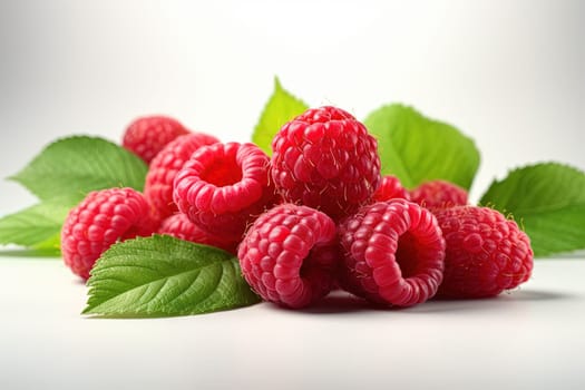 Raspberry on white background. Juicy red berry, fresh and sweet. Generated AI