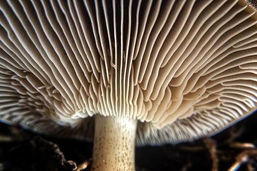Abstract boletus mushroom. Big fungus with mushroom plates close up image. Generated AI