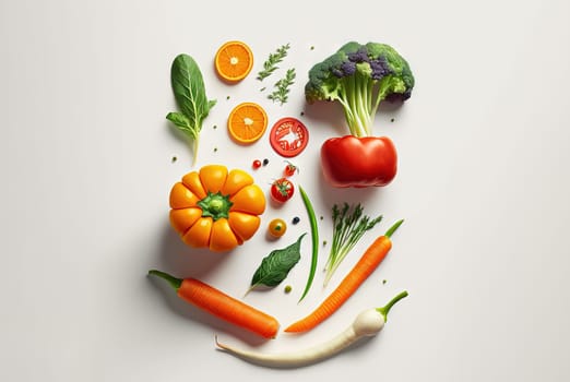 Fresh vegetables for cooking. Set of juicy vegetables on white background. Generated AI