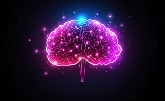 Brain sign in purple color. Neon line styled brain icon, symbol of science and intelligence. Generated AI