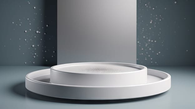 White pedestal in the studio room, mockup stand for presentation. Generated AI