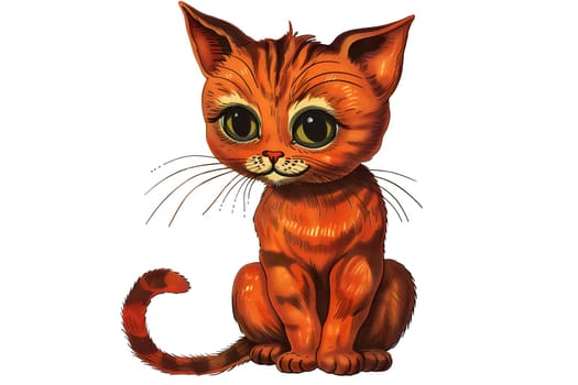 Vintage cut out illustration of orange cat with green eyes
