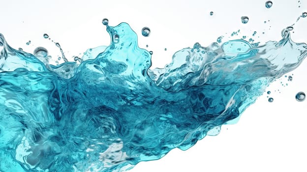 Blue water splash on white background. Liquid drips scattered. Generated AI