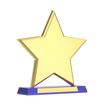 Award trophy with golden star on blue crystal base